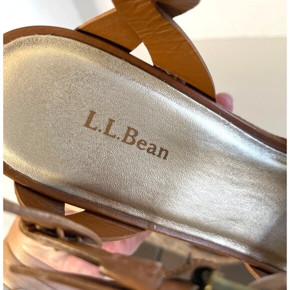 L.L. Bean Womens Cork Wedge Sandals Sz 8M Brown Leather Adjustable Straps Brazil - Picture 2 of 11